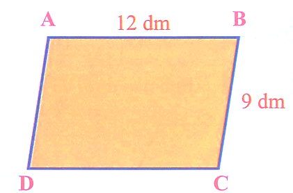 Điền vào chỗ trống.  a) Cho hình bình hành ABCD như hình bên:     · Cạnh AD song song với cạnh …..  · AD = ….. dm, DC = ….. dm. (ảnh 1)