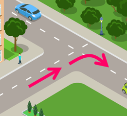 Choose the correct answer.     A: How can we get to the train station? B: _________ and turn _________. (ảnh 1)