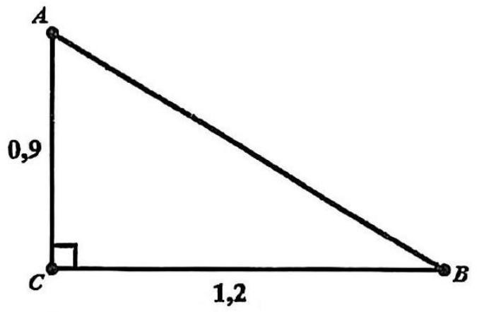 Cho tam gi&aacute;c \(ABC\) vu&ocirc;ng tại \(C\) c&oacute; \(BC = 1,2{\rm{\;cm}}\,;\,\,AC = 0,9{\rm{\;cm}}\). Mệnh đề\ (ảnh 1)
