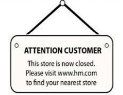 What does the notice say?   A. Please visit the website and shop online. B. This store will be moved to the nearest location. (ảnh 1)