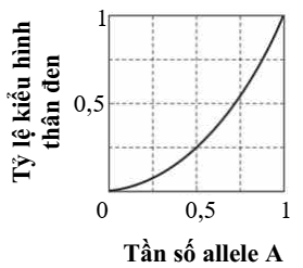 Ở một loài động vật, màu sắc cơ thể do một gene  gồm hai allele quy định, allele A quy định thân đen, allele A+ quy định thâm xám. Hình 14 mô tả tỷ lệ kiểu hình thân đen theo tần số allele A trong trường hợp quần thể đã cân bằng di truyền (ảnh 1)