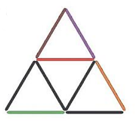 Chọn câu trả lời đúng. Hình bên được sắp xếp bởi các que tính. Hãy cho biết que tính màu đỏ được xếp song song với que tính màu nào dưới đây?    A. Màu xanh		B. Màu nâu			C. Màu tím		D. Màu da cam (ảnh 1)