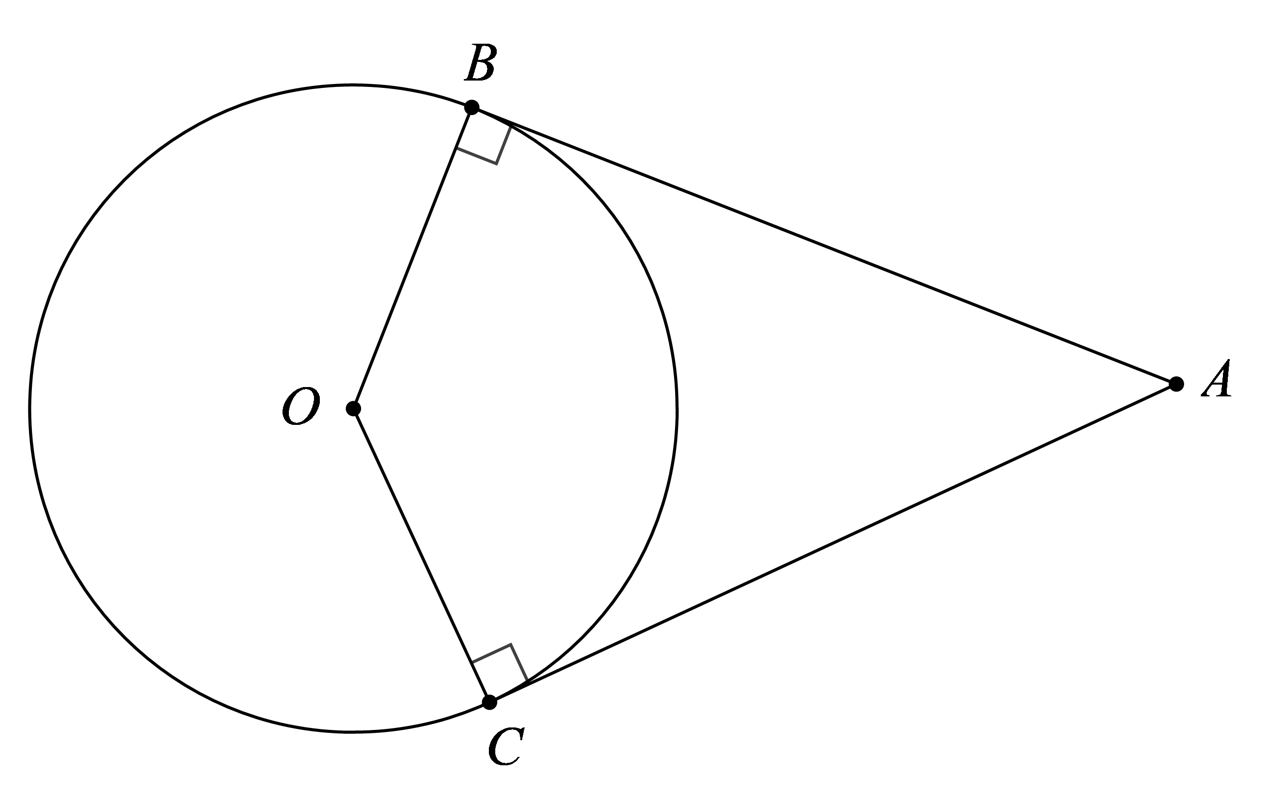 C&acirc;u 35:	Cho điểm \(A\) nằm ngo&agrave;i \(\left( O \right)\), qua \(A\) vẽ hai tiếp tuyến \(AB,\)\(AC\) với \(B,\)\(C\) l&agrave; tiếp điểm. Chọn khẳng định đ&uacute;ng. (ảnh 1)