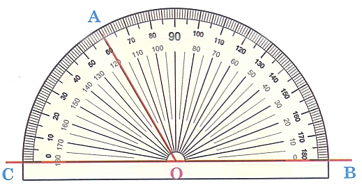 Số đo góc đỉnh O; cạnh OA, OB (như hình bên) là:   A. 120 o	B. 90 o	C. 60 o	D. 180o (ảnh 1)