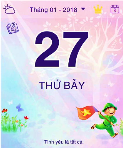 Tờ lịch bên chỉ ngày nào? A. Ngày 27 tháng 1 B. Ngày 1 tháng 2 C. Ngày 7 tháng7 D. Ngày 1 tháng 8 (ảnh 1)