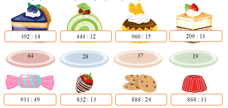 Nối ph&eacute;p t&iacute;nh với kết quả tương ứng để xếp những chiếc b&aacute;nh v&agrave; kẹo v&agrave;o đĩa: (ảnh 1)