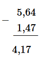 Đặt tính rồi tính:  5,64 – 1,47 (ảnh 1)