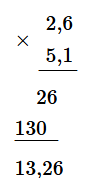 Đặt tính rồi tính:  2,6 × 5,1 (ảnh 1)