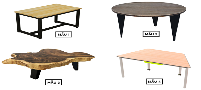 Cho một số mẫu mặt bàn gỗ trong hình dưới đây.  Trong số các mẫu trên, có bao nhiêu mẫu mặt bàn có hình ảnh về hai đường thẳng song song? (ảnh 1)