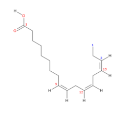 ALA là một acid béo thuộc nhóm thiết yếu vì cơ thể không tự tổng hợp được mà phải lấy từ nguồn thực phẩm bên ngoài. Cấu trúc khung Carbon của ALA như hình vẽ. (ảnh 1)
