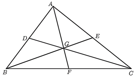 Cho tam giác ABC có D là trung điểm của AB;E là trung điểm của AC;F là trung điểm của BC. Ba đường trung tuyến cắt nhau tại G. Khi đó, khẳng định nào sau đây sai? (ảnh 1)
