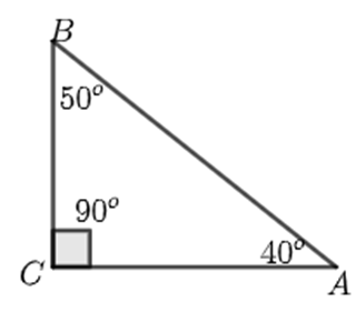 Cho tam giác ABC có góc A = 40 độ; góct B = 50 độ ; góc C = 90 độ. Trong tam giác ABC cạnh nào có độ dài nhỏ nhất? (ảnh 1)
