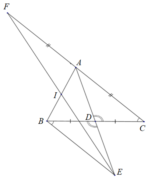 Cho tam giác ABC có D là trung điểm của BC. Trên nửa mặt phẳng bờ BC không chứa điểm A, vẽ tia Bx song song AC,Bx cắt AD ở E  a) Chứng minh AC = EB (ảnh 1)