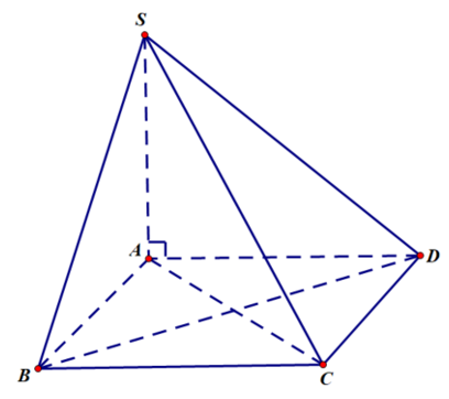 Cho hình chóp \(S.ABCD\)có đáy \(ABCD\) là hình vuông, \(SA\) vuông góc với mặt đáy (ảnh 1)