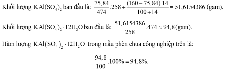 Hàm lượng  trong mẫu phèn chua công nghiệp trên là bao nhiêu phần trăm? (ảnh 1)