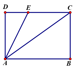 Cho ABCD là hình chữ nhật (như hình vẽ), điểm E nằm trên cạnh CD.
Khẳng định nào sau đây là sai?
A. DE < AE;
B. AC > AD; (ảnh 1)