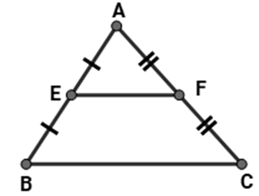 Cho tam giác ABC có E là trung điểm của AB và EF //BC, (F thuộc AC). Khẳng định nào dưới đây sai? (ảnh 1)