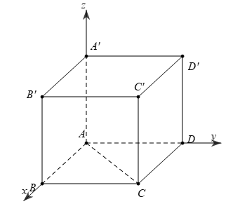 Trong không gian \(Oxyz\), cho hình hộp chữ nhật \(ABCD.A'B'C'D'\) có A (0;0;0) (ảnh 1)