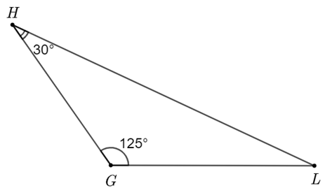 Cho tam giác GHL có số đo các góc như hình vẽ. Điền dấu thích hợp vào chỗ chấm: GL .... HL (ảnh 2)