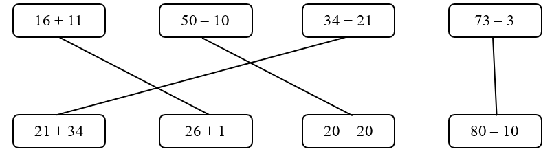 (1điểm) Nối các phép tính có kết quả bằng nhau. 
 (ảnh 2)