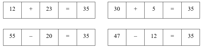 Em hãy viết 4 phép tính cộng, trừ có kết quả bằng 35.  
 (ảnh 2)