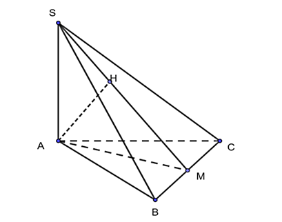 Góc giữa đường thẳng SM và mặt phẳng (ABC) bằng (ảnh 1)