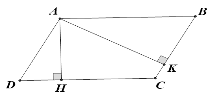 Cho hình bình hành ABCD, kẻ AH vuông góc CD tại  H; AK vuông góc BC tại  K. Khẳng định nào sau đây là đúng? (ảnh 1)
