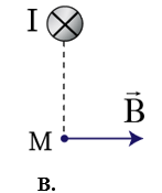 Hình nào dưới đây không đúng khi biểu diễn hướng của vecto cảm ứng từ B do dòng điện thẳng dài gây ra tại điểm M (ảnh 2)