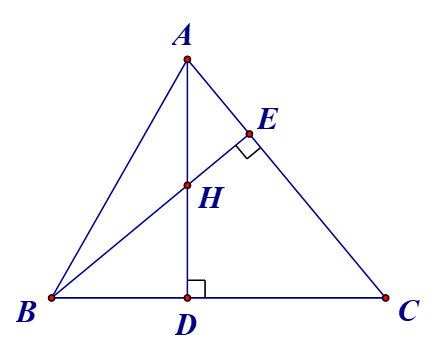 Cho tam giác  A B C  nhọn có  A D  và  B E  là hai đường cao cắt nhau tại  H , biết  A C < B C . Kết luận nào sau đây đúng? (ảnh 1)