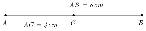 Cho đoạn thẳng AB = 8 cm. Trên tia AB lấy điểm C sao cho AC = 4 cm. a) Điểm C có nằm giữa hai điểm A và B không? Vì sao? b) Tính độ dài đoạn BC. Từ đó chứng minh điểm C có là trung điểm của đoạn thẳng AB (ảnh 1)
