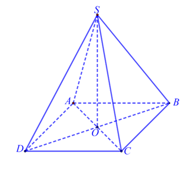 Cho hình chóp tứ giác \(S.ABCD\) có đáy là hình vuông tâm \(O\), cạnh \(AB = a\). (ảnh 1)