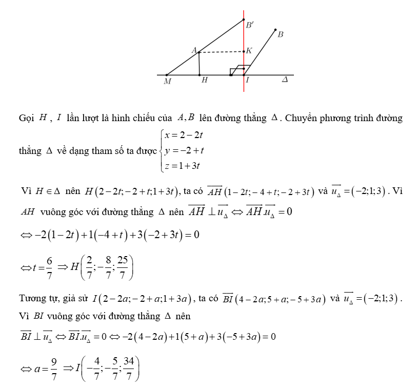 Trong không gian với hệ toạ độ Oxyz , cho hai điểm A( 1;2;3), B ( -2; -7; 6) và đường thẳng (ảnh 5)