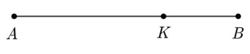 Cho đoạn thẳng AB = 6 cm. Điểm K nằm giữa hai điểm A và B, biết KA = 4 cm thì đoạn thẳng KB bằng (ảnh 1)