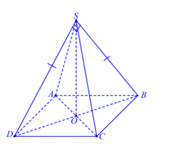 Cho hình chóp tứ giác \(S.ABCD\) có đáy là hình vuông tâm \(O\), cạnh \(AB = a\). (ảnh 2)