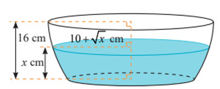 Nếu cắt chậu nước có hình dạng như hình bên bằng mặt phẳng song song và cách mặt đáy (ảnh 1)