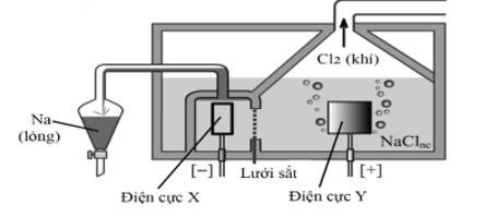Sodium là kim loại nhẹ, được sản xuất trong công nghiệp bằng cách điện phân muối ăn nóng chảy ở nhiệt độ khoản 800°C. Sơ đồ bình điện phân được mô tả như hình bên (ảnh 1)