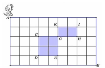 Trên một ô lưới như hình, hình chữ chữ nhật \(AB\) gồm 9 cột và 5 hàng ô vuông. (ảnh 1)