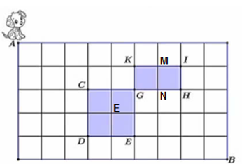 Trên một ô lưới như hình, hình chữ chữ nhật \(AB\) gồm 9 cột và 5 hàng ô vuông. (ảnh 2)