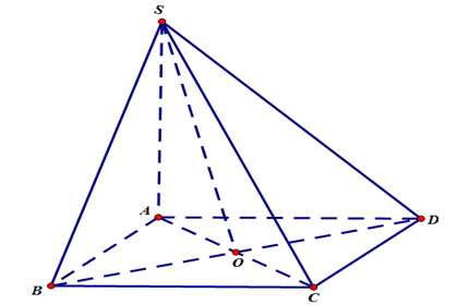 Cho hình chóp \(S.ABCD\) có \(SA vuông góc {ABCD}  và đáy \(ABCD\) là hình vuông tâm \(O\) (ảnh 1)