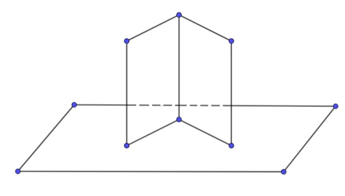 Một tấm bìa hình chữ nhật được gấp làm đôi rồi mở nhẹ ra đặt lên mặt bàn (như hình vẽ). (ảnh 1)