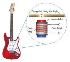 Hình bên mô tả sơ cấu tạo bộ cảm ứng (pickup) trong ghita điện để tạo ra âm thanh. (ảnh 1)
