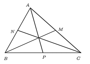 Cho tam giác ABC có M là trung điểm của AB;N là trung điểm của AC;P là trung điểm của BC. Khi đó, khẳng định nào sau đây đúng? (ảnh 1)