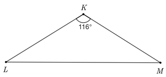 Cho tam giác KLM cân tại K có góc K = 116 độ ; góc L = 32 độ. Số đo của góc M là (ảnh 1)