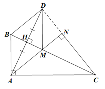 Cho tam giác ABC vuông tại A (AB < AC). Vẽ AH vuông góc BC (H thuộc BC) Lấy điểm D thuộc tia đối của tia HA sao cho HD = HA.  a) Chứng minh rằng tam giác BAH=tam giác BDH và tia BC là tia phân giác của góc ABD (ảnh 1)