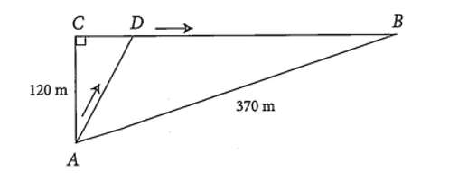 Một chú thỏ ngày nào cũng ra bờ suối ở vị trí \(A\), cách cửa hang của mình tại vị trí \(B\) là \(370\;m\) (ảnh 1)