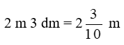 Viết các số đo dưới dạng hỗn số: 2 m 3 dm = .?. m (ảnh 1)