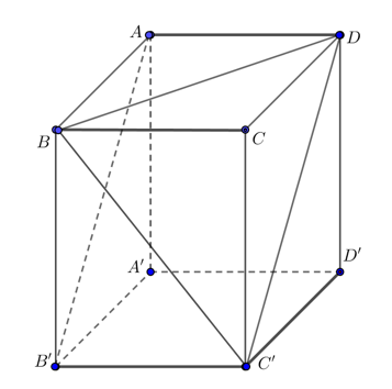 Cho hình lập phương \(ABCD.A'B'C'D'\). Số đo góc tạo bởi hai đường thẳng \(BD\) và \(AB'\) bằng (ảnh 1)