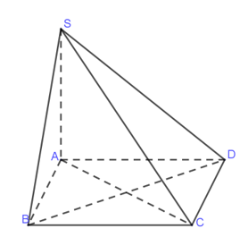 Cho hình chóp \(S.ABCD\) có \(SA vuông góc( {ABCD}  và đáy \(ABCD\) là hình vuông. Mệnh đề nào dưới đây đúng? (ảnh 1)