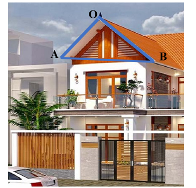 Hai mái nhà trong hình bên là hai hình chữ nhật. Giả sử \(AB = 3,8\,m\); \(OA = 2,2\,m\); \(OB = 3\,m\). (ảnh 1)