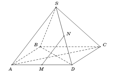 Cho hình chóp \[S.ABCD\] có \[SA = SB = SC = SD\] và đáy là hình vuông \[ABCD\] có cạnh bằng (ảnh 1)